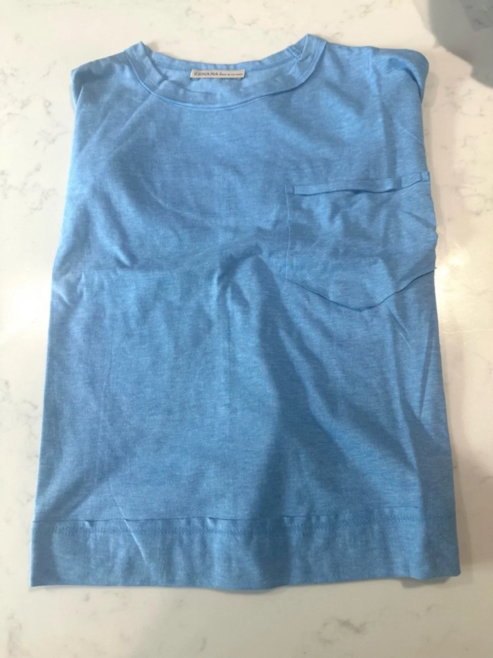 ZENANA EXPOSED SEAM SET - CORNFLOWER BLUE Casual Lounge Tee & Shorts Set - Picture 8 of 12